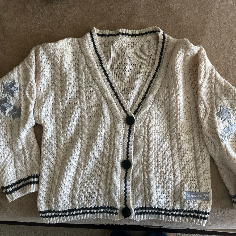 Taylor Swift Cream Cardigan with Silver Star Details